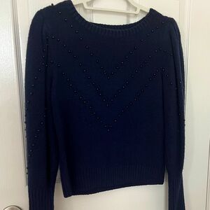 Express Beaded Puff Sleeve Navy Blue Sweater
